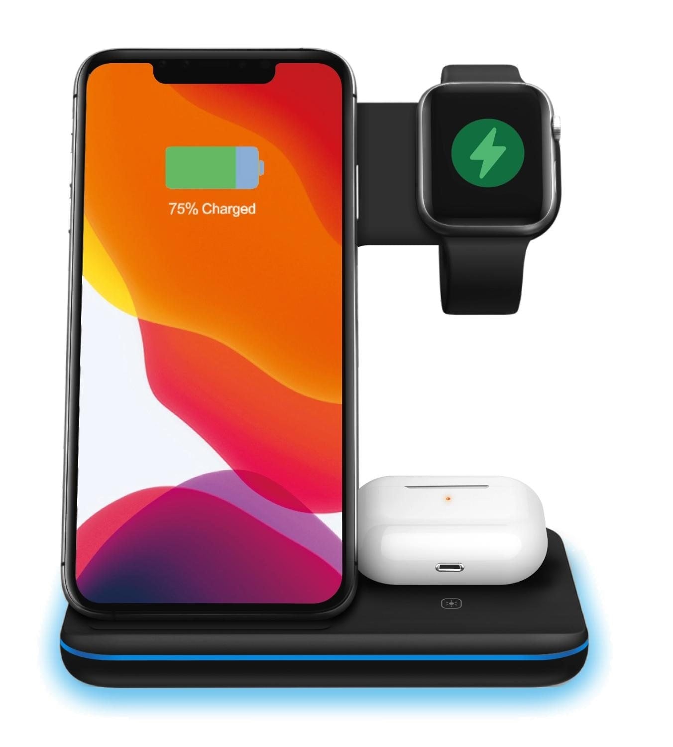 Station de charge sans fil 3-en-1 Ninja : support téléphone, montre et AirPods noirs
