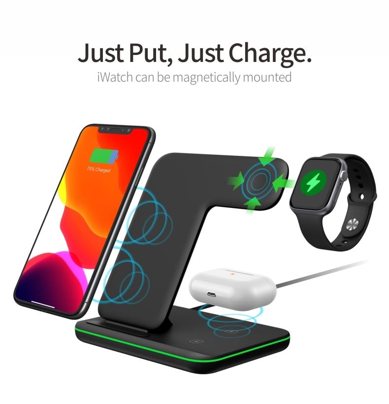 Station de charge 3-en-1 Ninja avec téléphone, montre et AirPods, recharge sans fil indiquée