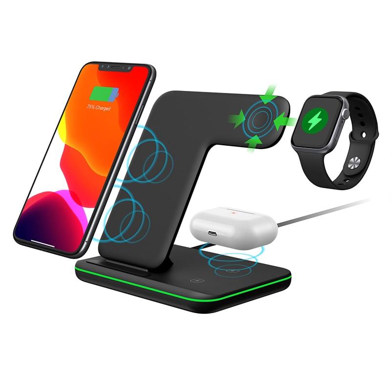 Station de charge 3-en-1 Ninja avec smartphone, montre et AirPods en charge, noir et vert