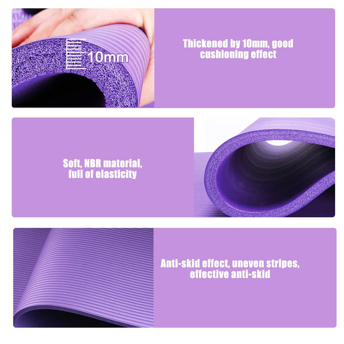 Tapis de yoga violet antidérapant à rayures, épaisseur 10 mm