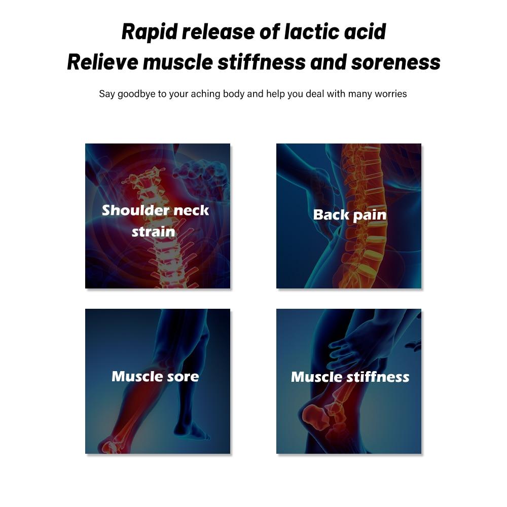 Panneau illustrant des zones de douleurs musculaires : cou, dos, jambes, muscles