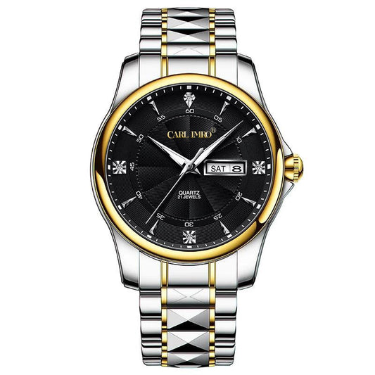 Montre unisexe CARL IMRO bracelet acier bicolore et cadran noir jour/date