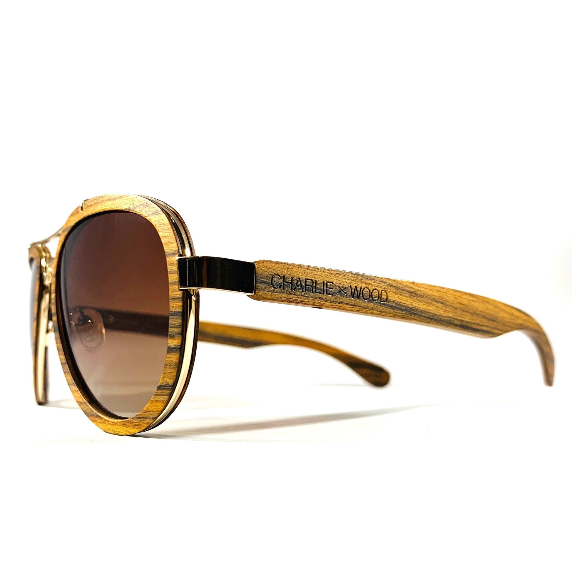 Lunettes de soleil unisexe, monture bois de chêne, verres brun dégradé