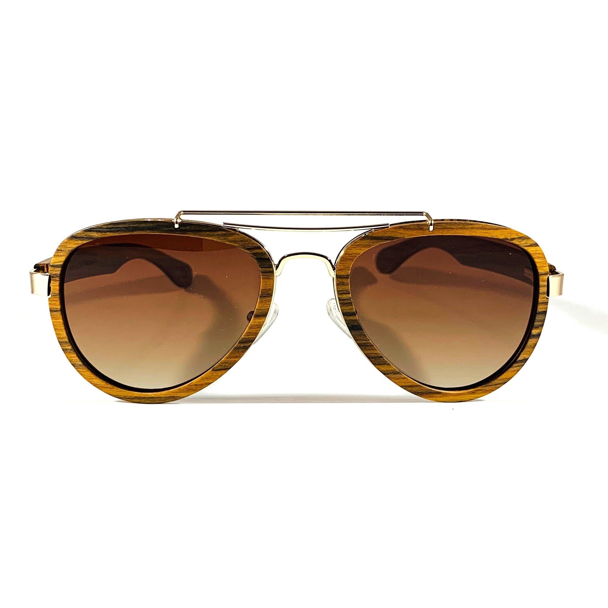 Lunettes de soleil unisexe, monture bois de chêne, verres brun dégradé, vue face