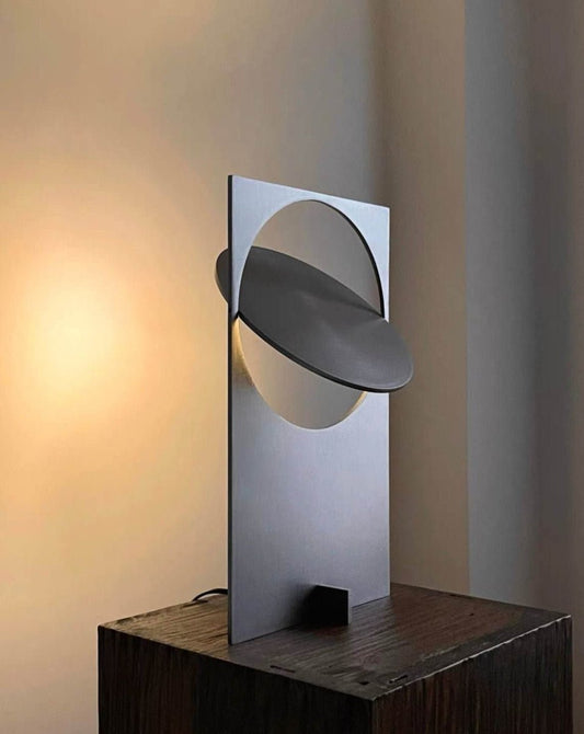 Lampe de table moderne en acier doré, abat-jour circulaire noir et blanc