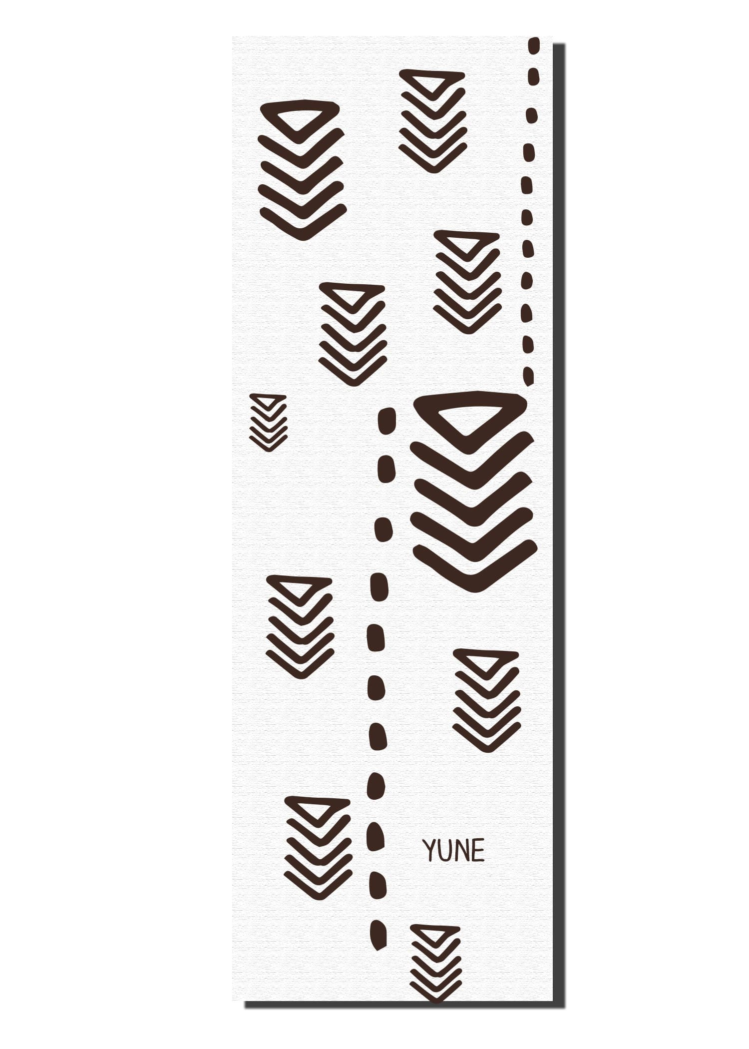 Tapis de yoga blanc 6 mm, motifs flèches et lettrage YUNE