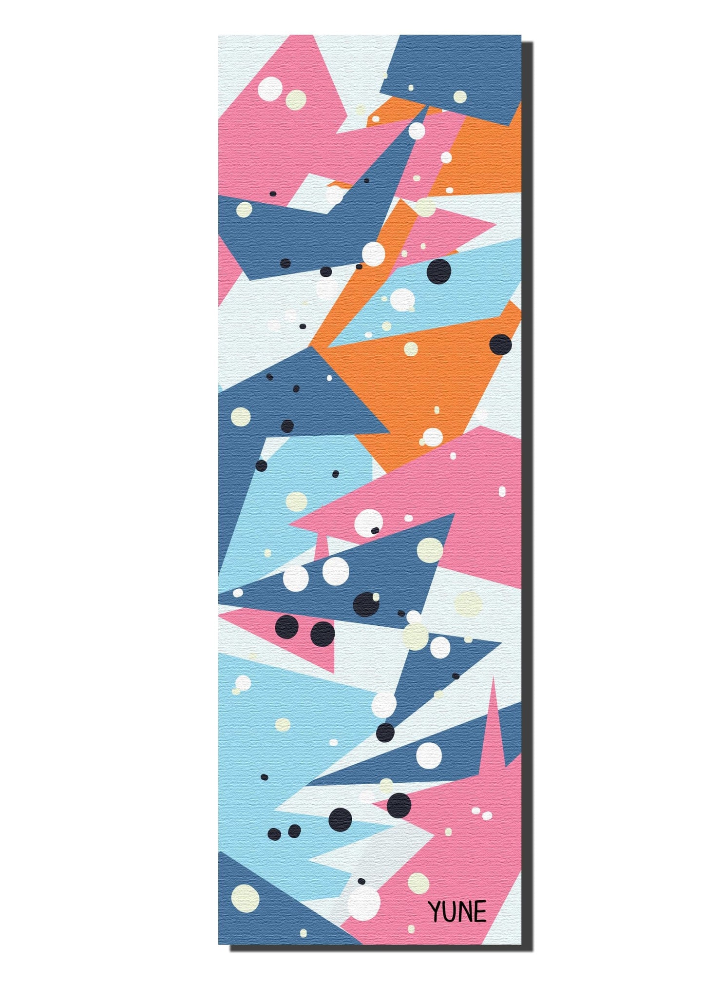 Tapis de yoga Yune antidérapant multicolore, motifs géométriques, logo YUNE