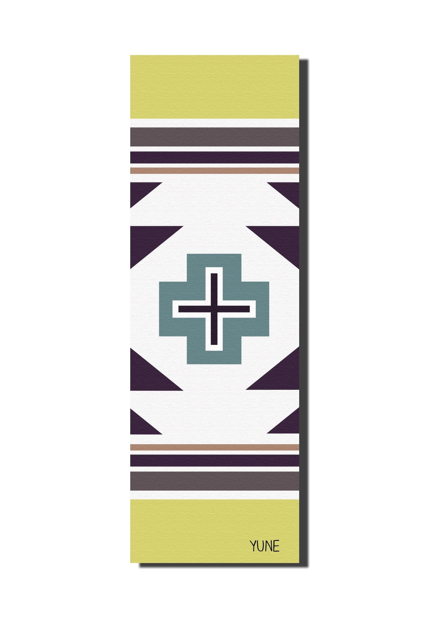 Tapis de yoga vert épais Yune Yoga, motif rayé et logo, surface antidérapante