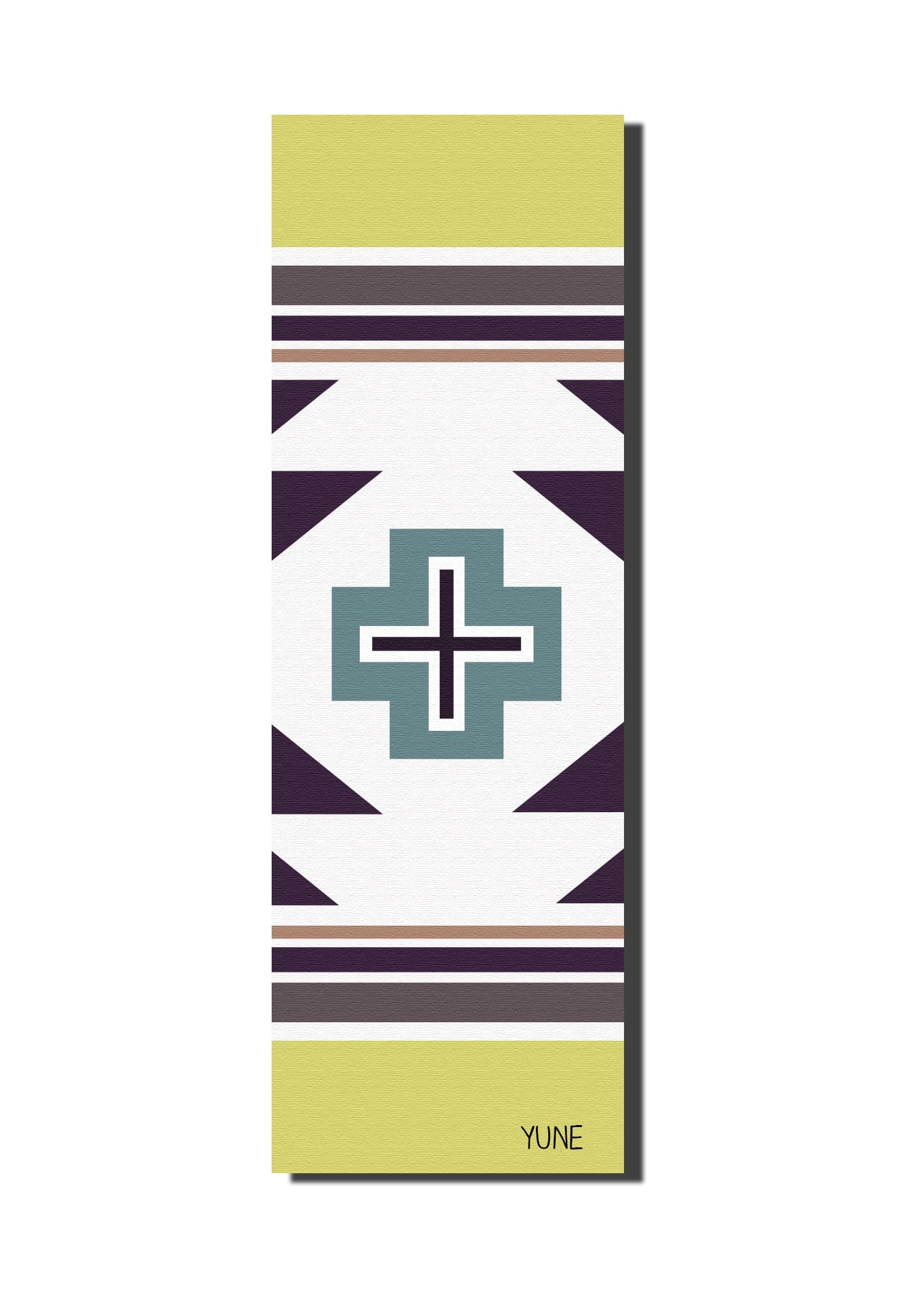 Tapis de yoga vert épais Yune Yoga, motif rayé et logo, surface antidérapante
