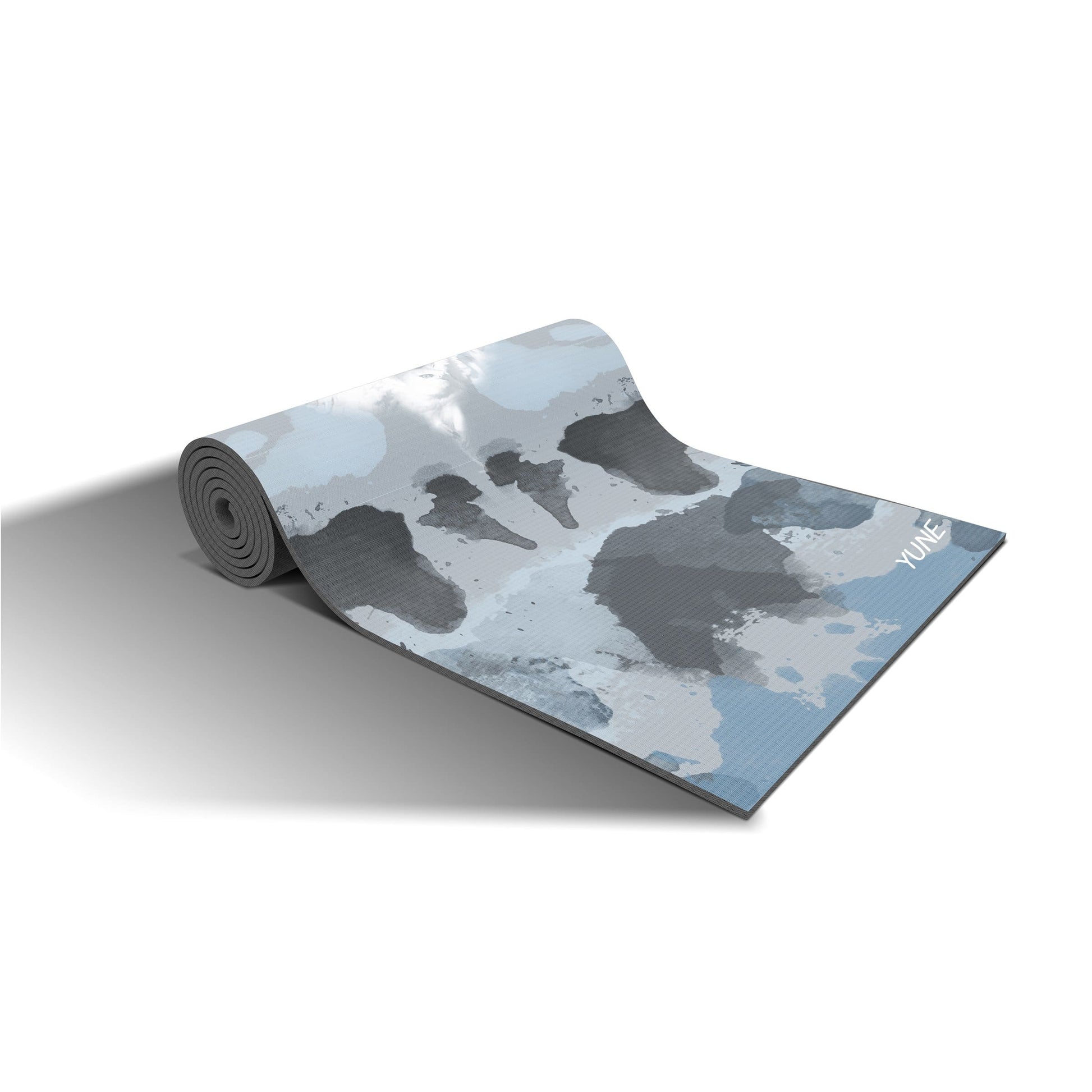 Tapis de yoga Yune Yoga bleu antidérapant, roulé, motif abstrait