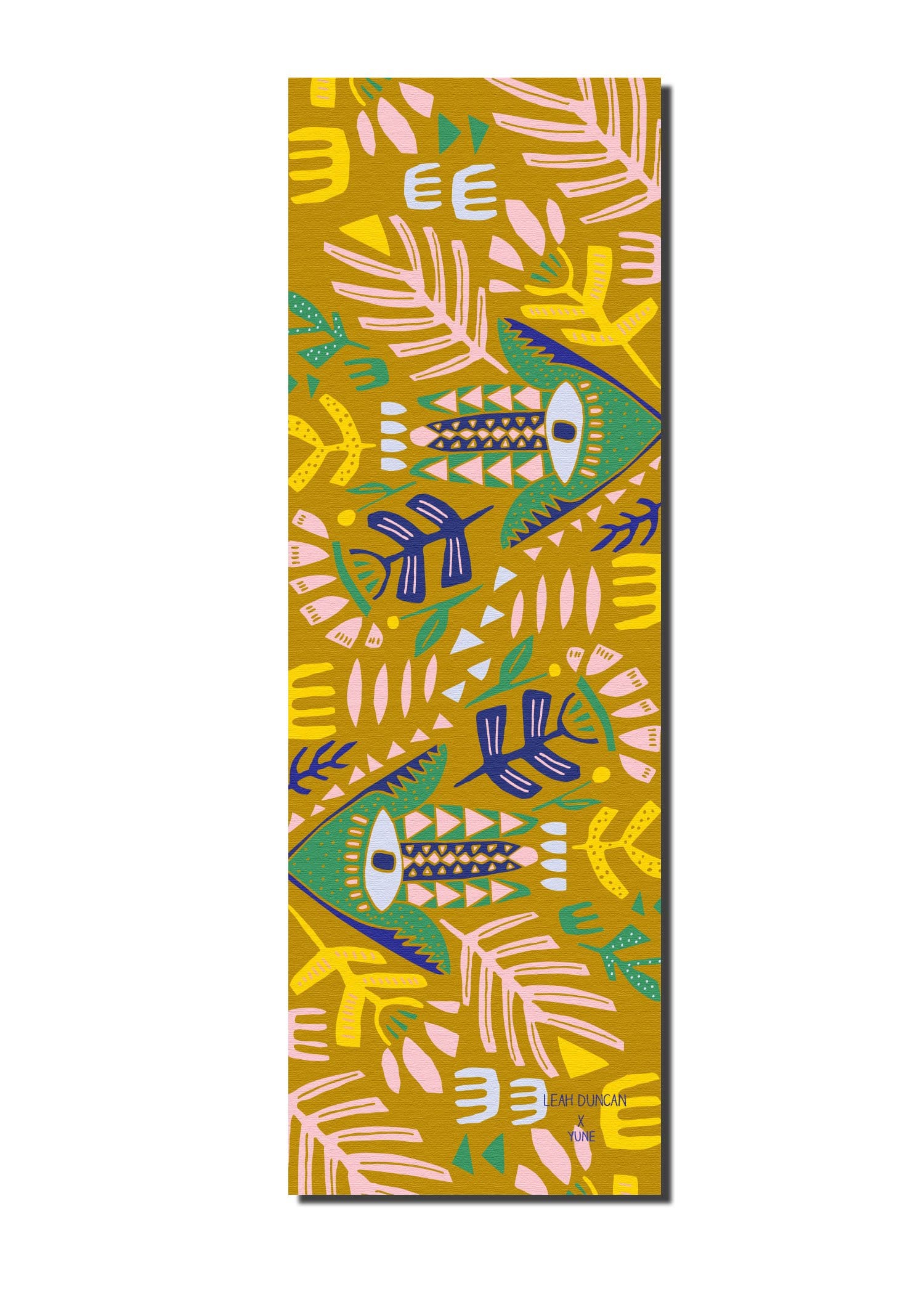 Tapis de yoga Yune Yoga, 6 mm, tan à motifs tropicaux, antidérapant.