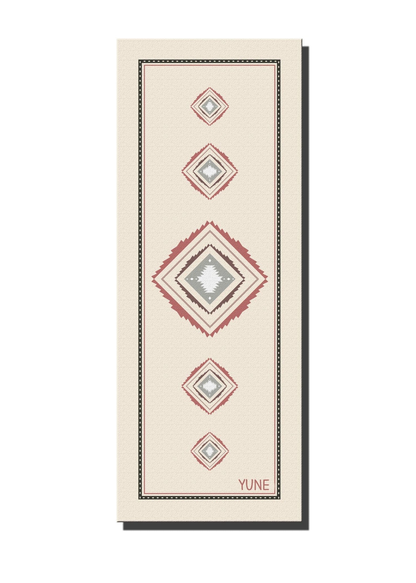 Tapis de yoga beige à motifs géométriques, antidérapant, logo Yune