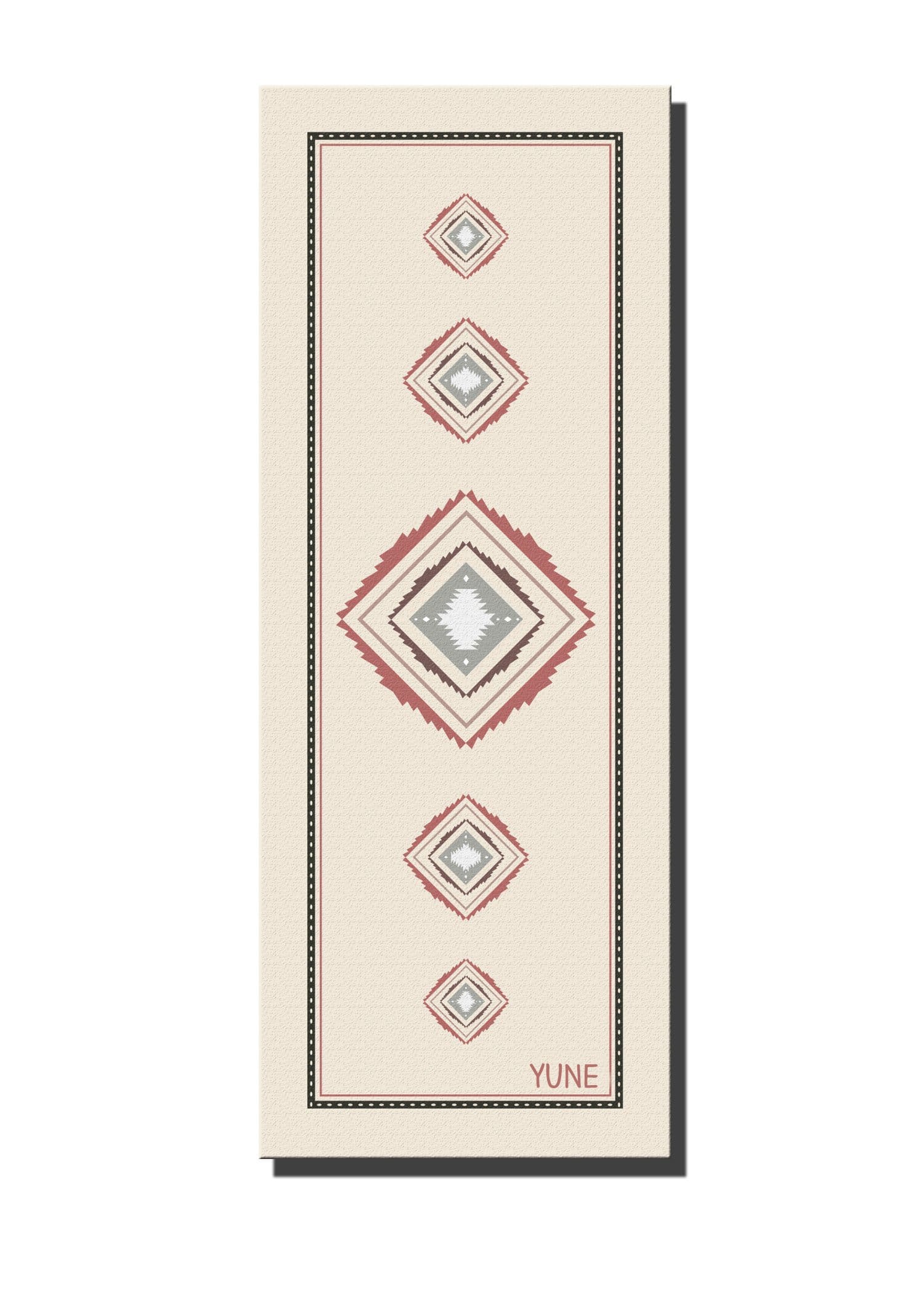 Tapis de yoga beige à motifs géométriques, antidérapant, logo Yune