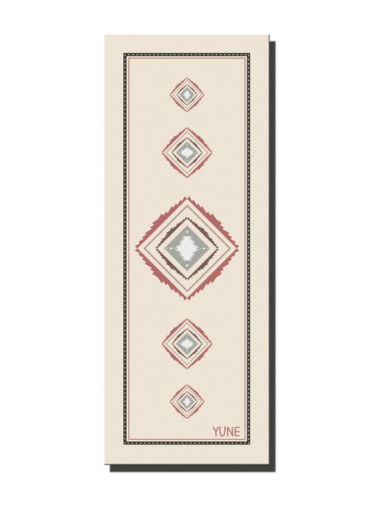Tapis de yoga beige à motifs géométriques, antidérapant, logo Yune
