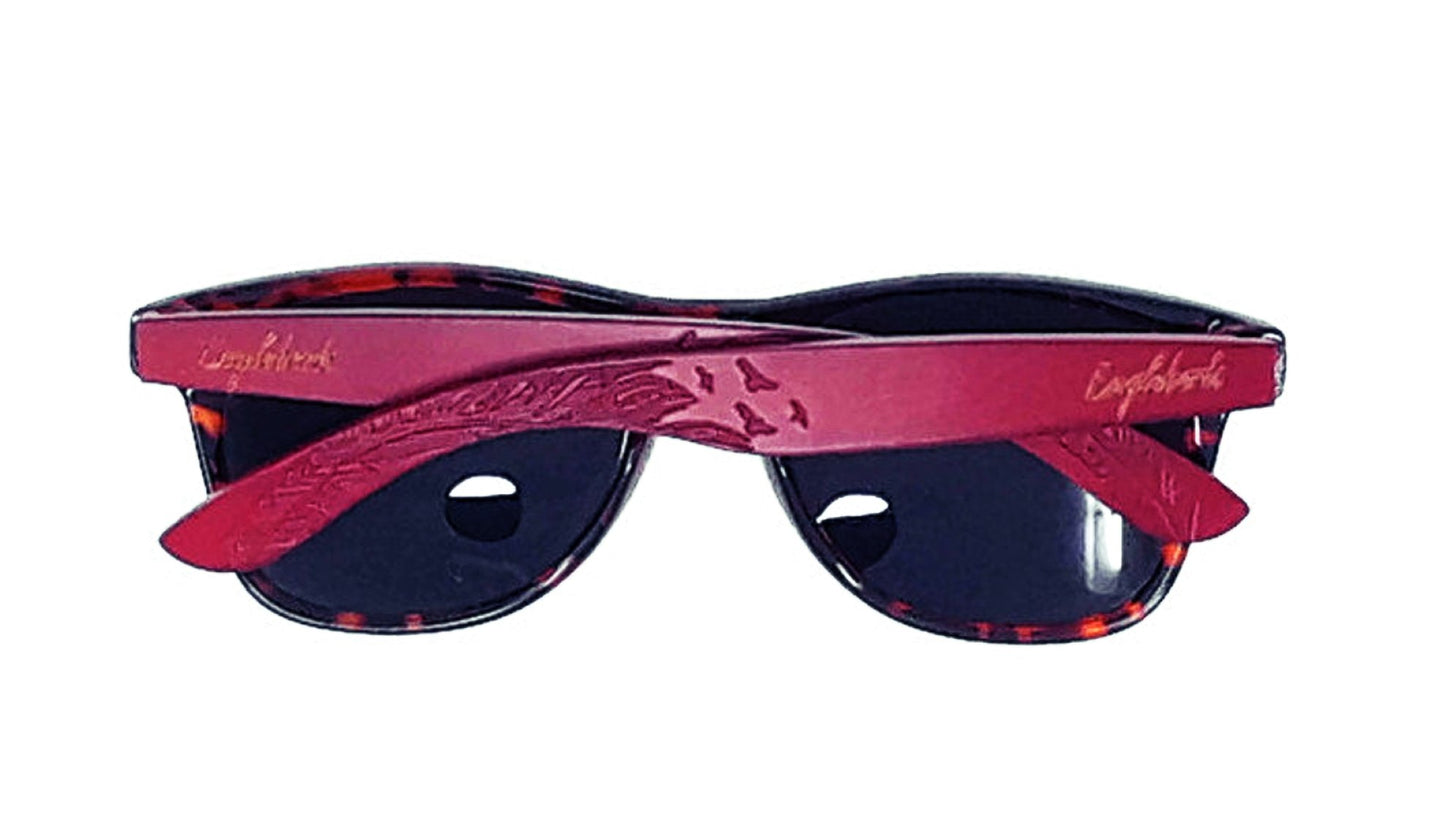 Lunettes de soleil Engleberts monture écaille rouge, verres foncés, branches rouges