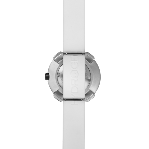 Montre femme Hydrogen bracelet silicone blanc, vue arrière du boîtier en acier