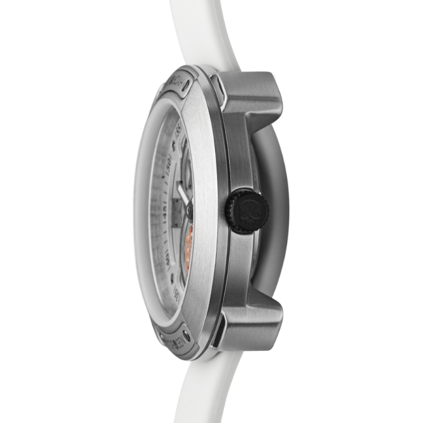 Montre femme Hydrogen en acier argent, cadran de profil et bracelet silicone blanc