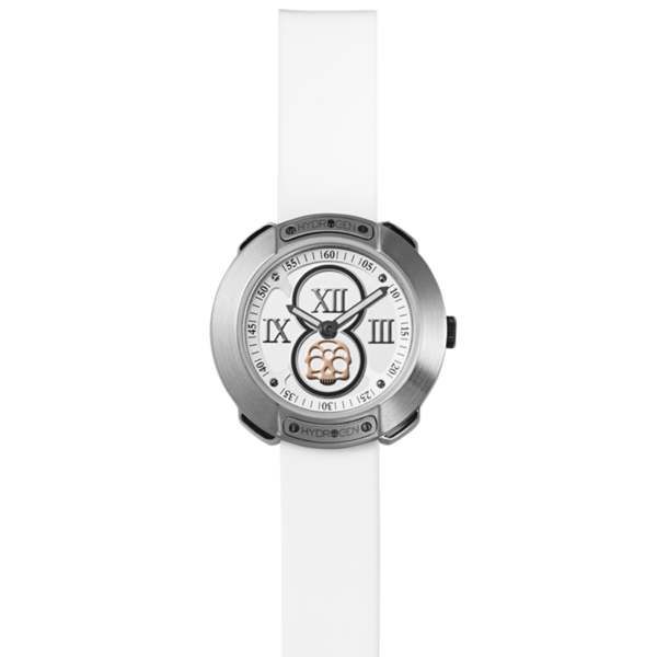 Montre femme Hydrogen à cadran argent à chiffres romains et bracelet silicone blanc