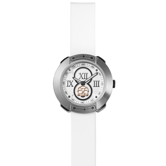 Montre femme Hydrogen à cadran argent à chiffres romains et bracelet silicone blanc