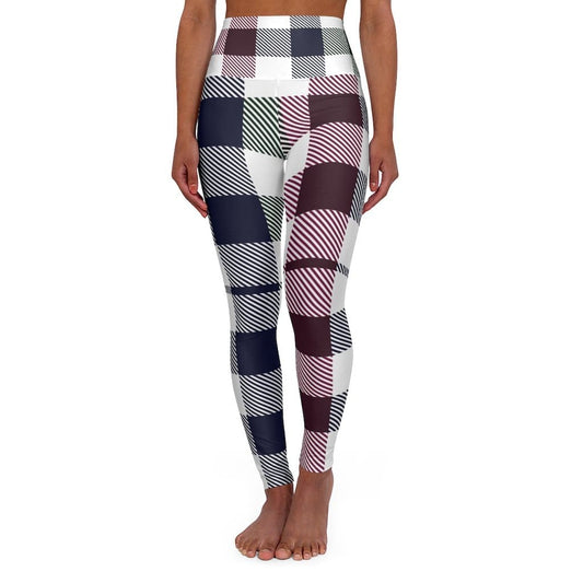 Legging de sport taille haute à carreaux multicolores, vue de face.